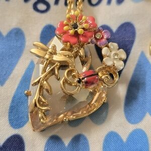 Retired Brighton Necklace Floral Heart Dragonfly Ladybug Crystal Statement